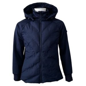 BCBGMAXAZRIA Hooded Puffer Jacket Quilted Padded Chevron‎ Lightweight Navy Coat